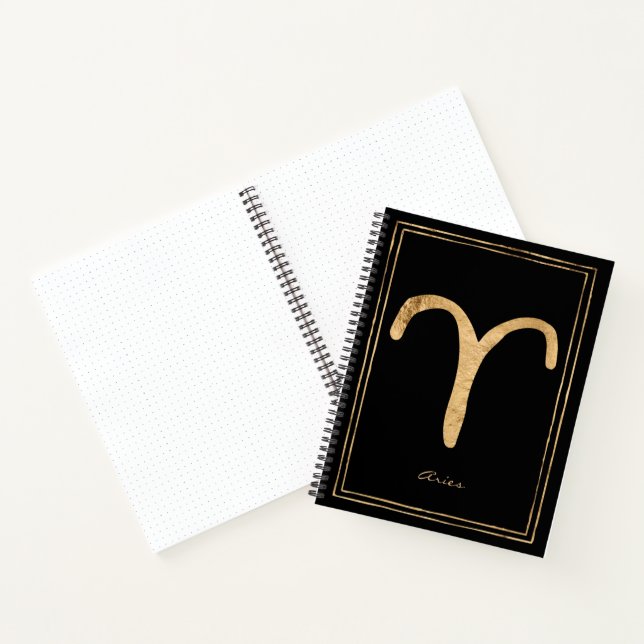 Aries hammered gold stylized astrology symbol note notebook (Inside)