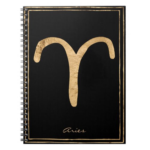 Aries hammered gold stylized astrology symbol notebook