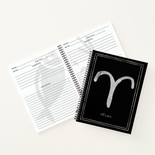 Aries hammered silver stylized astrology symbol no notebook
