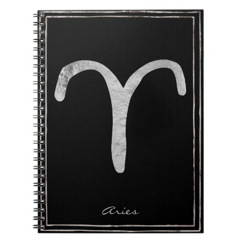 Aries hammered silver stylized astrology symbol notebook