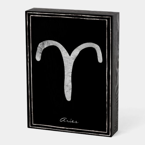 Aries hammered silver stylized astrology symbol wooden box sign