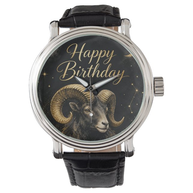 Aries Happy Birthday Zodiac Design Watch (Front)