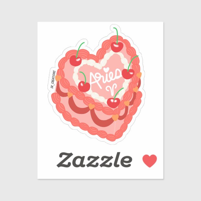 Aries Heart Cake  Sticker (Sheet)