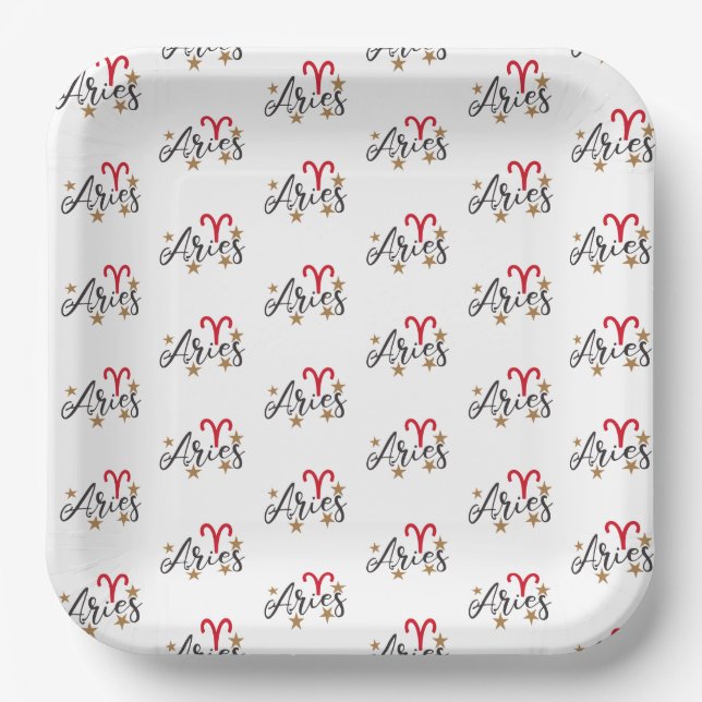 Aries Horoscope Birthday Paper Plates (Front)
