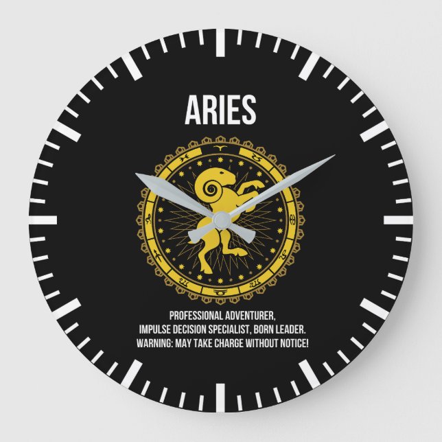 Aries - Horoscope, Funny Zodiac Sign Humor Large Clock (Front)