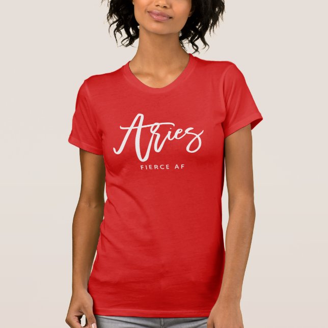Aries Horoscope Modern Chic Script Zodiac Sign T-S T-Shirt (Front)
