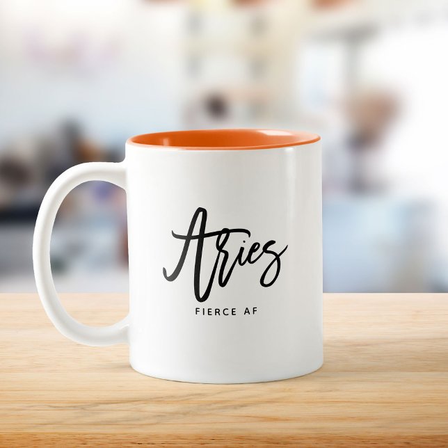 Aries Horoscope Modern Script Zodiac Sign Two-Tone Coffee Mug (Creator Uploaded)
