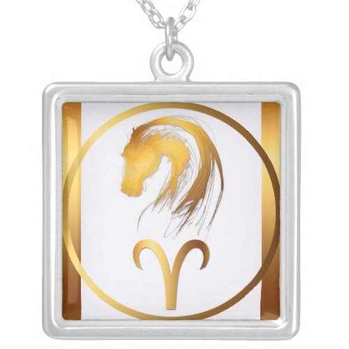 Aries Horse Chinese and Western Astrology Silver Plated Necklace