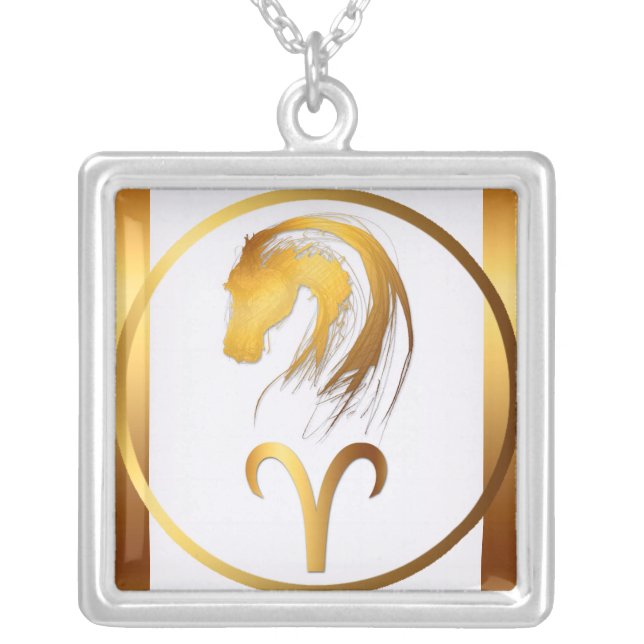 Aries Horse Chinese and Western Astrology Silver Plated Necklace (Front)