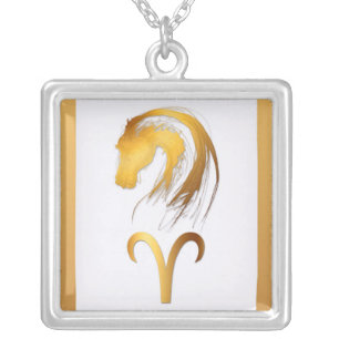 Aries Horse Chinese Western Astrology Silver Plated Necklace