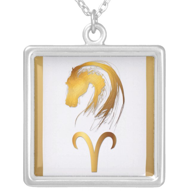 Aries Horse Chinese Western Astrology Silver Plated Necklace (Front)