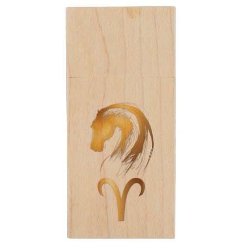 Aries Horse Chinese Western Astrology Wood USB Wood Flash Drive