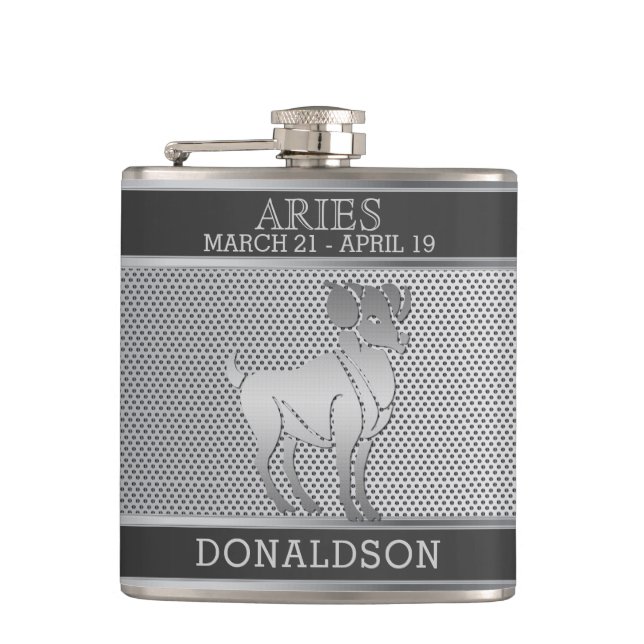 Aries in Black and Silver Mesh Flask (Front)