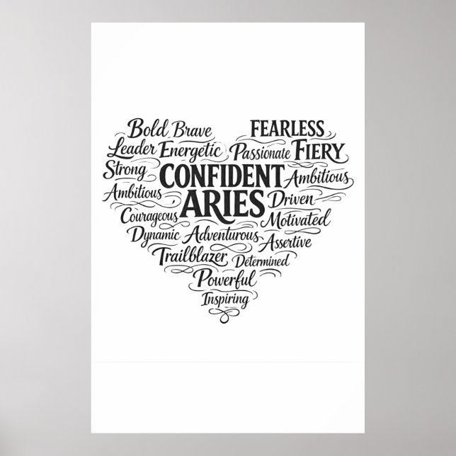 Aries Landscape Poster | Zodiac Word Cloud Art (Front)