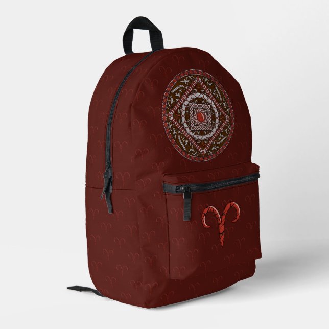 Aries Mandala Printed Backpack (Back Corner Left)