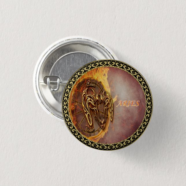 Aries March 21st until April 20th Horoscope Pinback Button (Front & Back)