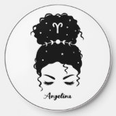 Aries messy bun updo long eyelashes personalized wireless charger  (Front)