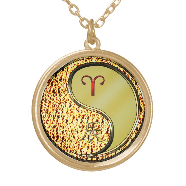 Aries & Metal Dragon Gold Plated Necklace (Front)