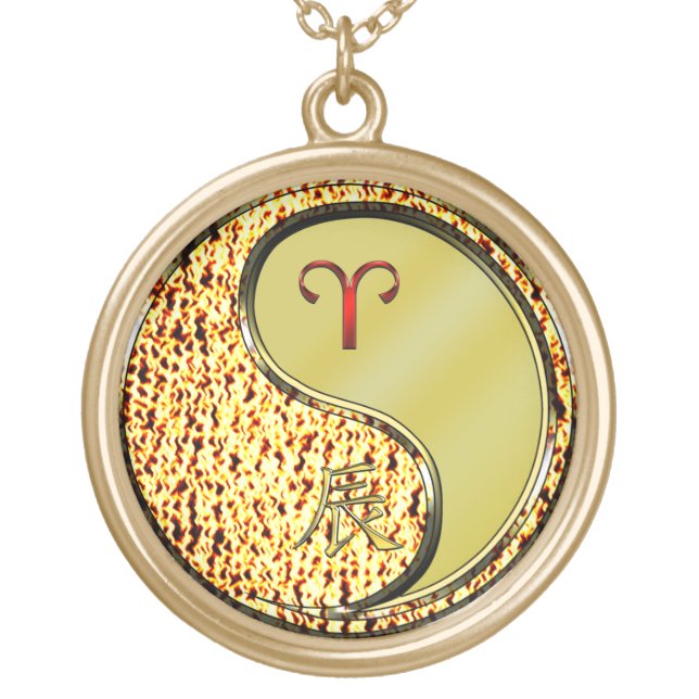 Aries & Metal Dragon Gold Plated Necklace (Front)
