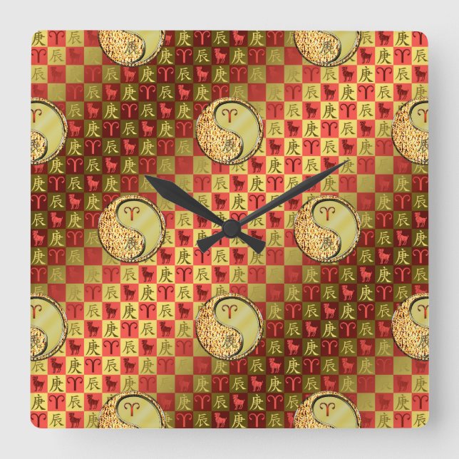 Aries & Metal Dragon Square Wall Clock (Front)