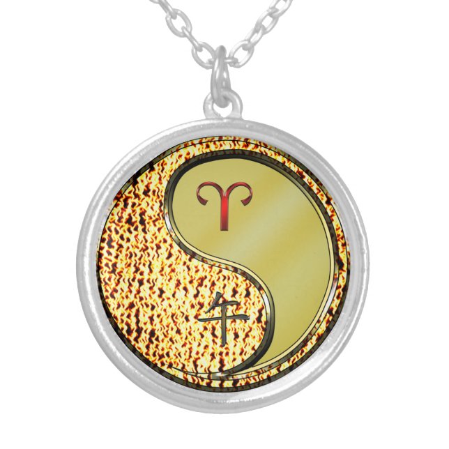 Aries & Metal Horse Silver Plated Necklace (Front)