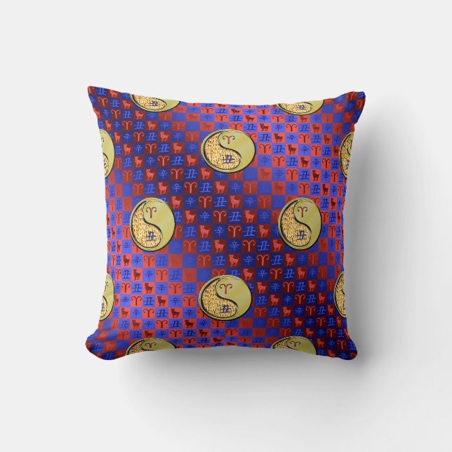 Aries & Metal Ox Throw Pillow (Front)