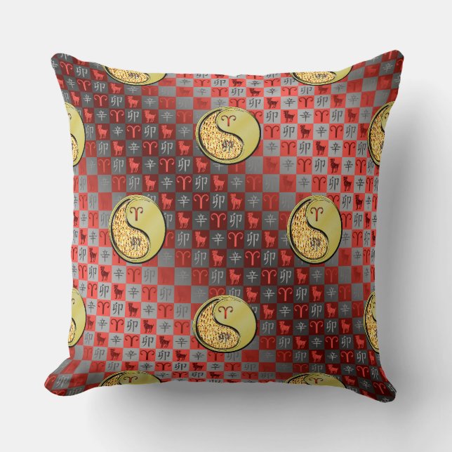 Aries & Metal Rabbit Throw Pillow (Front)