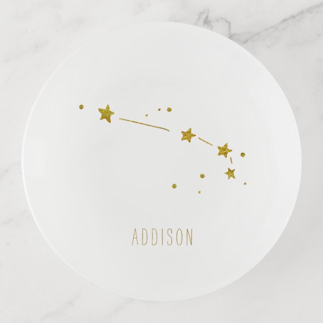 Aries | Minimalist Gold Zodiac Monogram Trinket Tray (Front)