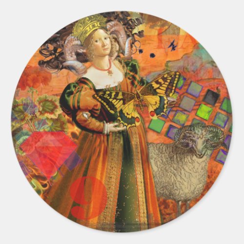 Aries Orange Woman Gothic Illustration Classic Round Sticker
