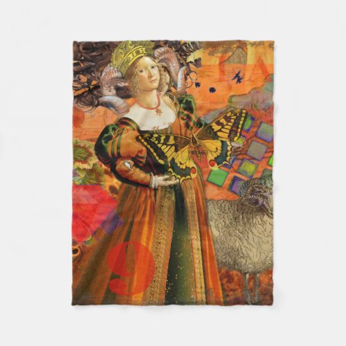Aries Orange Woman Gothic Illustration Fleece Blanket