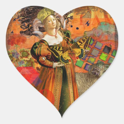 Aries Orange Woman Gothic Illustration Heart Sticker