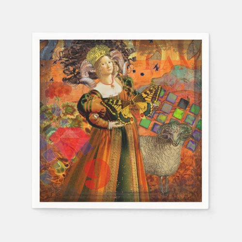 Aries Orange Woman Gothic Illustration Napkins