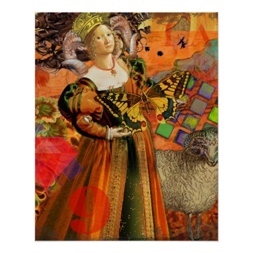 Aries Orange Woman Gothic Illustration Poster