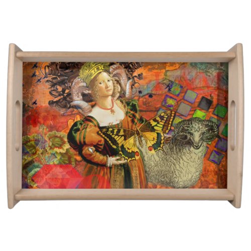 Aries Orange Woman Gothic Illustration Serving Tray