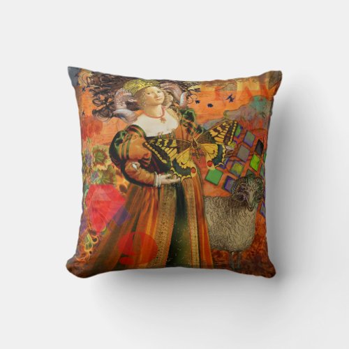 Aries Orange Woman Gothic Illustration Throw Pillow