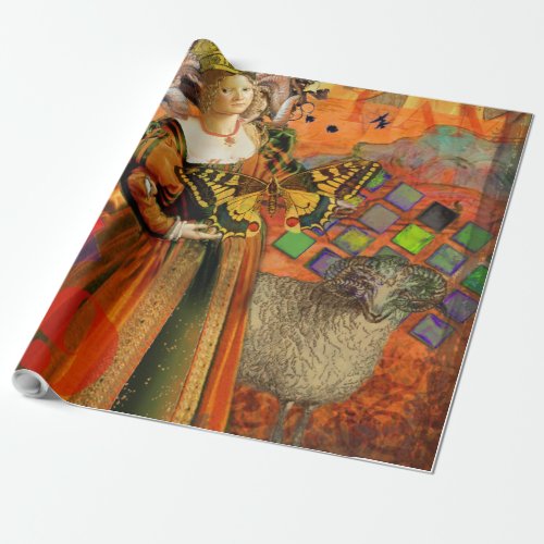 Aries Orange Woman Gothic Illustration Wrapping Paper