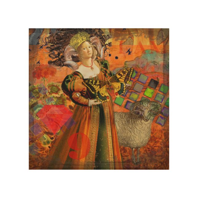 Aries Orange Woman: Gothic Ram Antique Art Collage (Front)