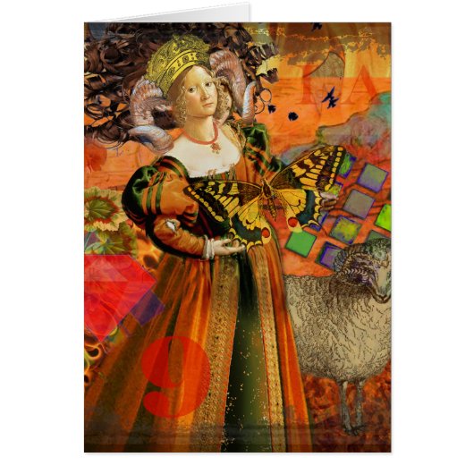 Aries Orange Woman: Gothic Ram Antique Art Collage (Front)