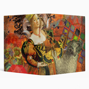 Aries Orange Woman: Gothic Ram Antique Art Collage 3 Ring Binder