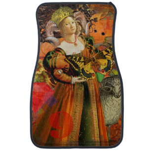 Aries Orange Woman: Gothic Ram Antique Art Collage Car Mat