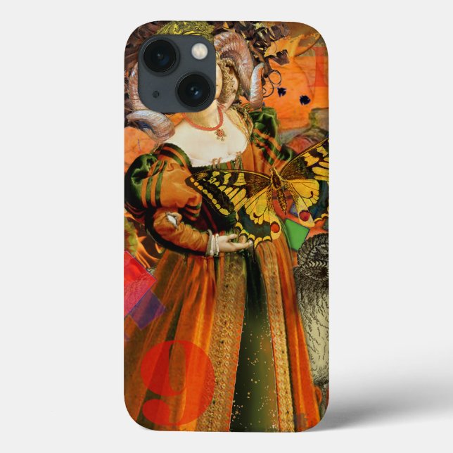 Aries Orange Woman: Gothic Ram Antique Art Collage Case-Mate iPhone Case (Back)