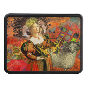 Aries Orange Woman: Gothic Ram Antique Art Collage Hitch Cover