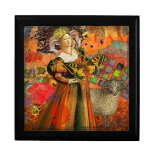 Aries Orange Woman: Gothic Ram Antique Art Collage Jewelry Box