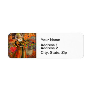 Aries Orange Woman: Gothic Ram Antique Art Collage Label