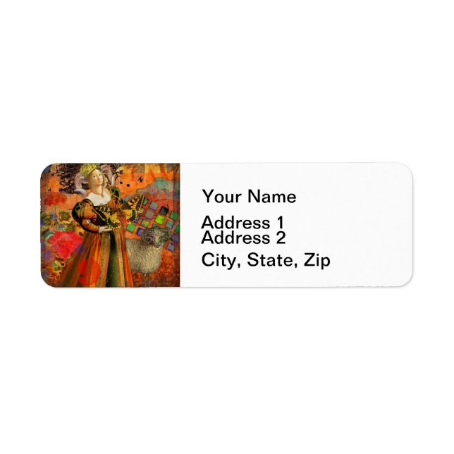 Aries Orange Woman: Gothic Ram Antique Art Collage Label (Front)