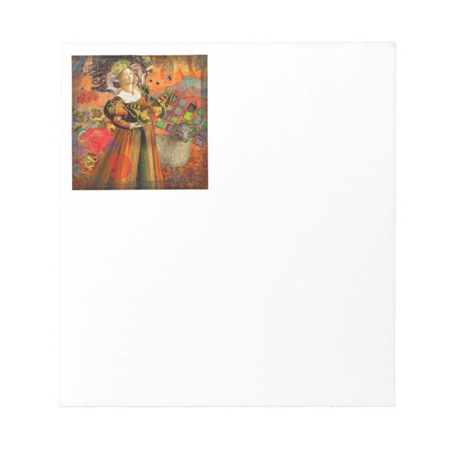 Aries Orange Woman: Gothic Ram Antique Art Collage Notepad (Front)