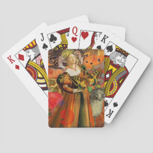 Aries Orange Woman: Gothic Ram Antique Art Collage Poker Cards