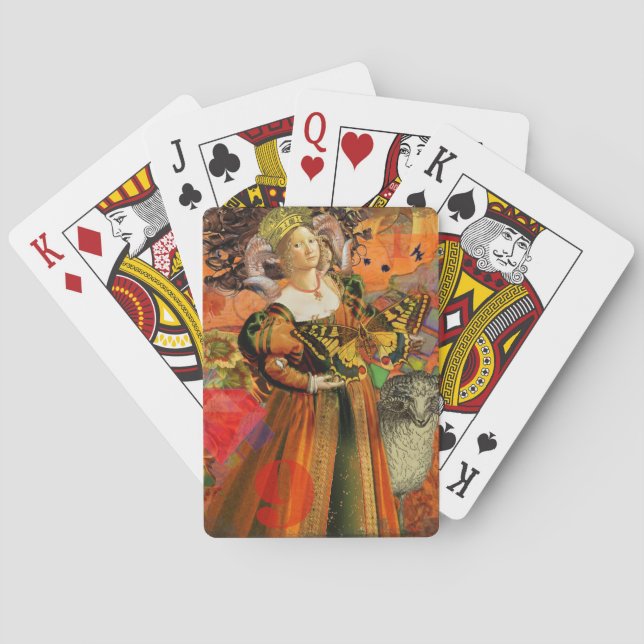 Aries Orange Woman: Gothic Ram Antique Art Collage Poker Cards (Back)