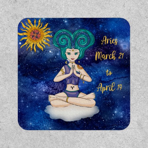 Aries Patch Design Blue Sky  Stars Woman Sun