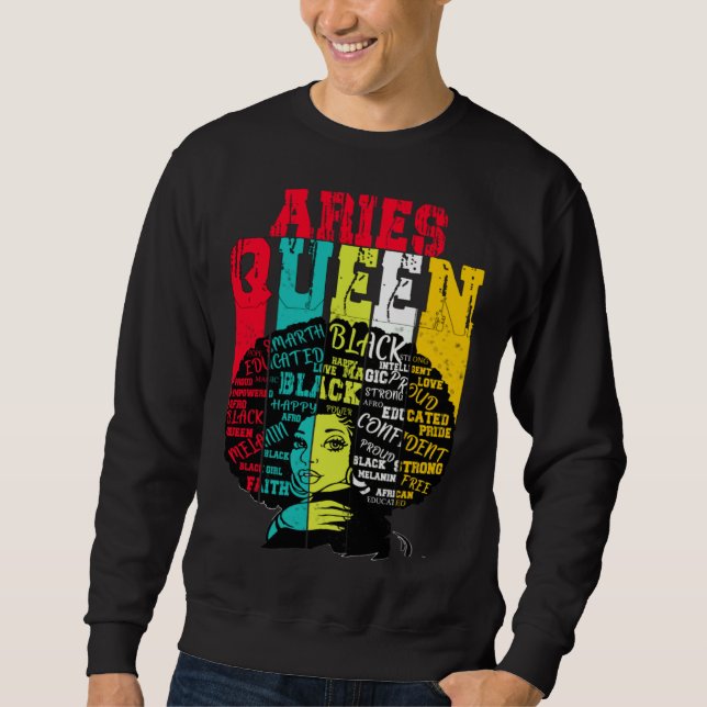 Aries Queen Aries Pride  Black Woman Afro Horoscop Sweatshirt (Front)